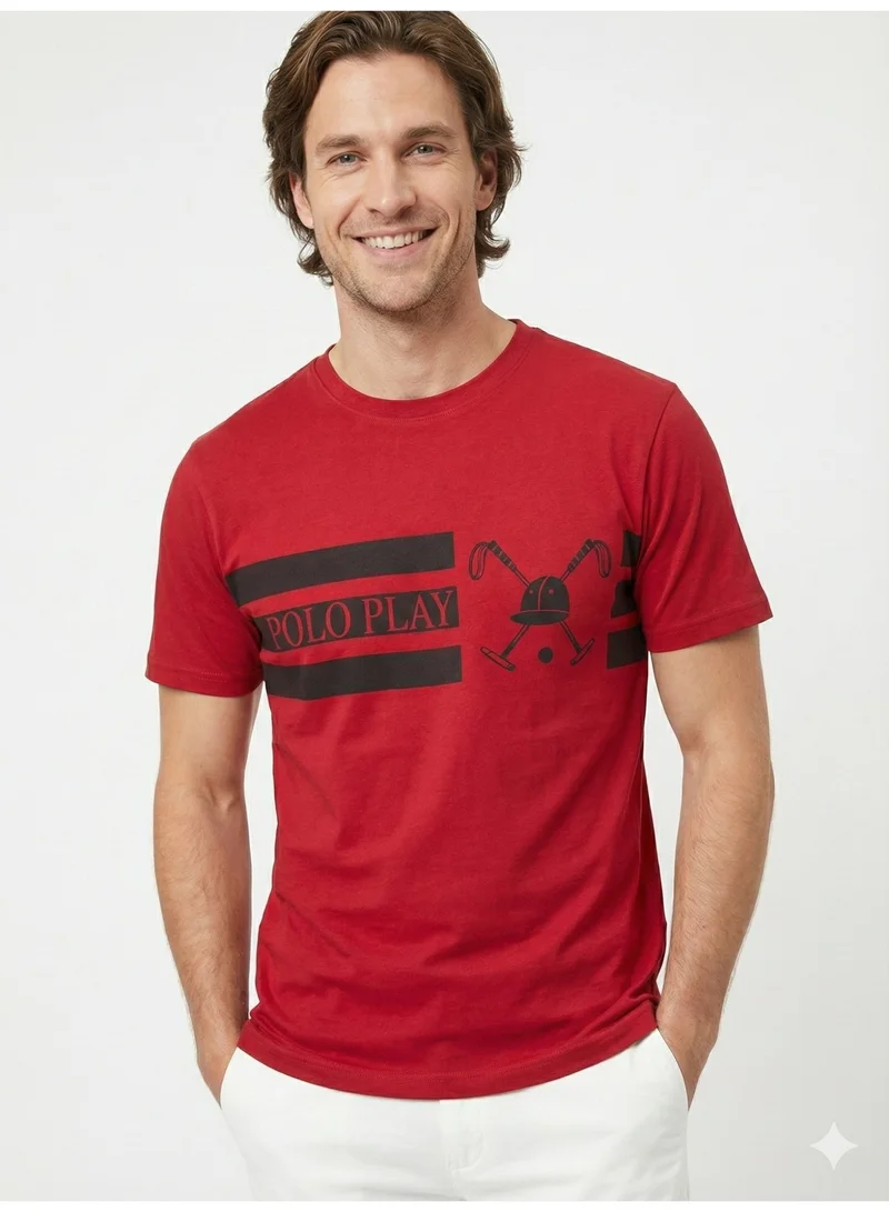 لعب البولو تيشيرت رجالي مطبوع - أحمر